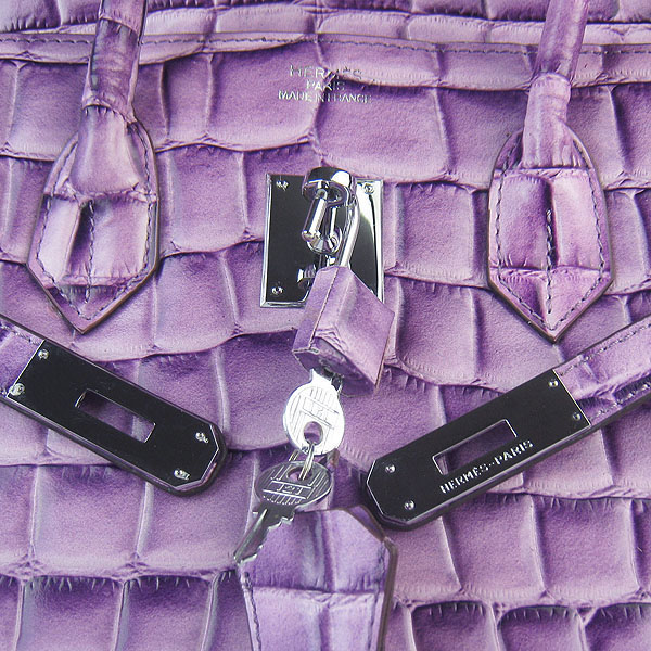 High Quality Fake Hermes Birkin 35CM Max Crocodile Veins Leather Bag Purple 6089